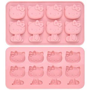 Hello Kitty Silicone molds,Small ice mold,Chocolate tray for Sugarcraft, Birthday Cake Decoration, Gum paste Icing, Candy Chocolate Cupcake Topper Decorating and DIY Baking Tools 8 Cups 2 pack