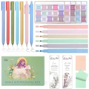 XKDOUS Bible Study Supplies Journaling Kit for Women, Bible Study Kit, 12 Pastel Bible Highlighters and Pens No Bleed, 75 Laminated Bible Tabs, 2 Bible Bookmarks and More