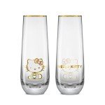 JoyJolt Hello Kitty Stay Gold Stemless Flutes, 9.4oz Drinking Glasses Set of 4, Sanrio Highball Glasses, Kawaii Hello Kitty Kitchen Glass Set Ideal for Water Juice Smoothies, Skinny Tall Glasses