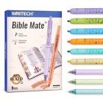 WRITECH Bible Mate Journaling Set: No Bleed Bible Highlighters & 0.7mm Black Ink Ballpoint Pens, Fast-Drying Ink, Pastel Colors Highlighter, Journaling Kit, 9ct