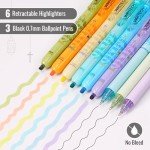 WRITECH Bible Mate Journaling Set: No Bleed Bible Highlighters & 0.7mm Black Ink Ballpoint Pens, Fast-Drying Ink, Pastel Colors Highlighter, Journaling Kit, 9ct