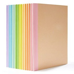 feela 16 Pack Composition Notebook Bulk, Kraft Cover Lined Blank College Ruled Travel Journals with Pastel Color Spine For Women Students Office, 60 Pages, 8.3”x 5.5”, A5, 8 Pastel Colors