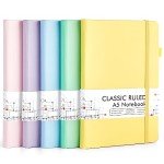 feela 5 Pack Notebooks Journals Bulk, Hardcover Classic Ruled Lined Journals with Pen Holder for Women Girls School Business Supplies, with 5 Black Pens, 120 GSM, 5.1”x8.3”, A5, Pastel Colors