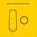 JoyJolt Hello Kitty Stay Gold Stemless Flutes, 9.4oz Drinking Glasses Set of 4, Sanrio Highball Glasses, Kawaii Hello Kitty Kitchen Glass Set Ideal for Water Juice Smoothies, Skinny Tall Glasses
