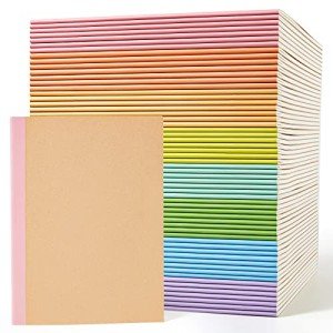 feela 56 Pack Composition Notebooks Bulk, Kraft Cover Lined Blank College Ruled Composition Travel Journals with Rainbow Spines For Women Students Business, 60 Pages, 8.3”x 5.5”, A5, 8 Pastel Colors