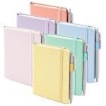 feela 6 Pack Pocket Small Notebooks Bulk, Mini Cute Memo Notepads Hardcover College Ruled Lined Journals with Pen Holder for Women Girls Office School, with 6 Black Pens, 3.5”x 5.5”, A6, Pastel Colors