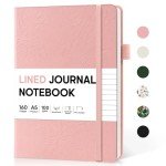 Lined Journal Notebook for Women & Men, Hardcover Leather Journal for writing, A5 College Ruled Notebook for Work & Note Taking, Perfect for Office School Home Supplies, 160 Pages, Pink