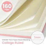 Lined Journal Notebook for Women & Men, Hardcover Leather Journal for writing, A5 College Ruled Notebook for Work & Note Taking, Perfect for Office School Home Supplies, 160 Pages, Pink
