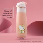 JoyJolt Hello Kitty Stay Gold Stemless Flutes, 9.4oz Drinking Glasses Set of 4, Sanrio Highball Glasses, Kawaii Hello Kitty Kitchen Glass Set Ideal for Water Juice Smoothies, Skinny Tall Glasses