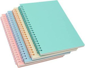 Yansanido Spiral Notebook, 4 Pcs A5 Thick Plastic Hardcover 8mm Ruled 4 Color 80 Sheets -160 Pages Journals for Study and Notes (Light Pink,Light Green,Light Blue,ivory, A5 5.7" x 8.3"-Ruled)