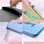 MESMOS A5 Vegan Leather Lined Journal for Women, Inspirational and Cute Writing Leather Journals for Women, Hardcover Pretty Notebooks for Writing (Pastel Dreamwave)