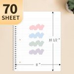 SUNEE Spiral Notebooks College Ruled, 1-Subject, 4 Pack, 8 x 10-1/2 in, 70 Sheets, 3-Hole Punched Paper, Pastel Pink, Purple, Blue, Green for School, Home&Office,Writing Journal