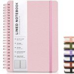 ABERLLS Pink Lined Spiral Journal Notebook with 160 Pages, 8×5.7in, A5 Spiral Notebook, Journaling Notebooks for Work, School, Women, Men, College Ruled Spiral Notebook, Hardcover Leather Journals