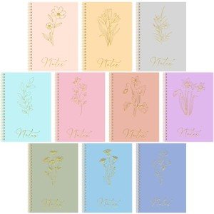 Cholemy 10 Pcs A5 Aesthetic Spiral Notebook Pastel Journals for Women Cute Morandi College Ruled Notebook with Pockets Lined Pages 8 x 6 Writing Journal for Office School Supplies Gift (Fresh Color)