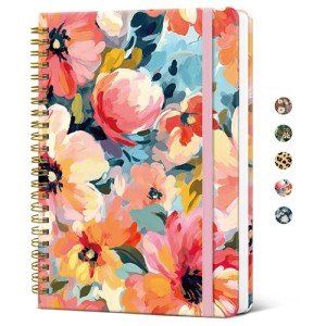 Lined Spiral Journal Notebook for Women, Cute A5 College Ruled Hardcover Notebook for Work & Note Taking, Aesthetic Pretty Journal for Writing, 140 Pages, Pastel Garden