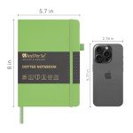 &And Per Se Dotted Journal Notebook, A5 Hardcover Leather Bullet Dotted Journal, 160 Pages 100 gsm Thick Dotted Paper，3 Sheets of Stickers Included - 5.7'' x 8'' (Pastel green)