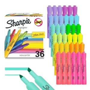 Sharpie Tank Style Bulk Highlighters, Chisel Tip Highlighter Marker Set, Journal Highlighters, Office And Teacher Supplies, Fluorescent And Pastel Highlighters, 12 Assorted Fashion Colors, 36 Count