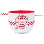 Silver Buffalo Five Nights at Freddy's Freddy Fazbear Pizza Box Ceramic Ramen Noodle Rice Bowl with Chopsticks and Spoon, Microwave Safe, 20 Ounces