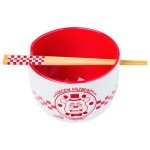 Silver Buffalo Five Nights at Freddy's Freddy Fazbear Pizza Box Ceramic Ramen Noodle Rice Bowl with Chopsticks and Spoon, Microwave Safe, 20 Ounces
