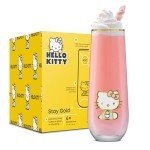 JoyJolt Hello Kitty Stay Gold Stemless Flutes, 9.4oz Drinking Glasses Set of 4, Sanrio Highball Glasses, Kawaii Hello Kitty Kitchen Glass Set Ideal for Water Juice Smoothies, Skinny Tall Glasses