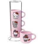 Silver Buffalo Sanrio Hello Kitty Halloween 4 Pack Stackable Ceramic Mug Set With Storage Rack, 3 Ounces