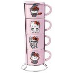 Silver Buffalo Sanrio Hello Kitty Halloween 4 Pack Stackable Ceramic Mug Set With Storage Rack, 3 Ounces