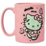 Silver Buffalo Sanrio Hello Kitty Halloween Frankenstein Wax Resist Ceramic Pottery Mug, 17 Ounces