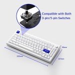 Akko Mechanical Gaming Keyboard MOD 007B PC, 75% Layout Gasket Mounted White Wireless Keyboard Cherry Profile V3 Pro Piano Switch