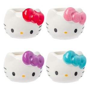 Silver Buffalo Sanrio Hello Kitty Different Color Bows 4 Pack Ceramic 3D Sculpted Mini Cup Set, Perfect as a Sugar, Cream, or Milk Set, 3.5 Ounces