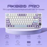 EPOMAKER Ajazz AK820 Pro 75% Mechanical Keyboard, Gasket-Mounted Gaming Keyboard with TFT Smart Display&Knob, Bluetooth 5.1/2.4G Wireless/Type-C Wired Custom Keyboard (Purple, Flying Fish Switch)