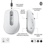 Logitech MX Anywhere 3S Compact Wireless Mouse, Fast Scrolling, 8K DPI Any-Surface Tracking, Quiet Clicks, Programmable Buttons, USB C, Bluetooth, Windows PC, Linux, Chrome, Mac - Pale Grey