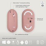 Logitech Pebble 2 Combo, Wireless Keyboard and Mouse, Quiet and Portable, Customizable, Logi Bolt, Bluetooth, Easy-Switch for Windows, macOS, iPadOS, Chrome - Tonal Rose