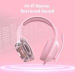 Gaming Headset with Microphone for Pc, Xbox One Series X/s, Ps4, Ps5, Switch, Stereo Wired Noise Cancelling Over-Ear Headphones with Mic, RGB, for Computer, Laptop, Mac, Nintendo, Gamer (Pink)