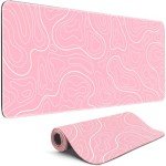 TLZA Gaming Mouse Pad Big Mousepad with Non-Slip Rubber Base, 31.5 x 11.8 in XL Large Desk Mat for Gaming Home Office, Long Keyboard Pad Mouse Mat for Computer with Stitched Edges, Pink Topographic