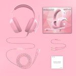 Gaming Headset with Microphone for Pc, Xbox One Series X/s, Ps4, Ps5, Switch, Stereo Wired Noise Cancelling Over-Ear Headphones with Mic, RGB, for Computer, Laptop, Mac, Nintendo, Gamer (Pink)