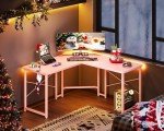 Casaottima L Shaped Gaming Desk, Corner Desk Gaming Table for Home Office, Computer Desk Sturdy Writing Workstation for Small Space, Easy to Assemble, 51 inch, Carbon Fiber Surface, Pink