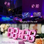 KOSUMOSU Pink LED Clock 3D Wall Clock 9.7" Table Clock for Living Room Modern Digital Clock for Bedroom Aesthetic Bedside Desk Clock with Remote/Dimming/12/24H/Temp/Alarm Clock/Date