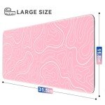 TLZA Gaming Mouse Pad Big Mousepad with Non-Slip Rubber Base, 31.5 x 11.8 in XL Large Desk Mat for Gaming Home Office, Long Keyboard Pad Mouse Mat for Computer with Stitched Edges, Pink Topographic