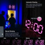 KOSUMOSU Pink LED Clock 3D Wall Clock 9.7" Table Clock for Living Room Modern Digital Clock for Bedroom Aesthetic Bedside Desk Clock with Remote/Dimming/12/24H/Temp/Alarm Clock/Date