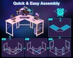 Casaottima L Shaped Gaming Desk, Corner Desk Gaming Table for Home Office, Computer Desk Sturdy Writing Workstation for Small Space, Easy to Assemble, 51 inch, Carbon Fiber Surface, Pink