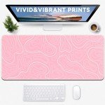 TLZA Gaming Mouse Pad Big Mousepad with Non-Slip Rubber Base, 31.5 x 11.8 in XL Large Desk Mat for Gaming Home Office, Long Keyboard Pad Mouse Mat for Computer with Stitched Edges, Pink Topographic