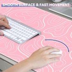 TLZA Gaming Mouse Pad Big Mousepad with Non-Slip Rubber Base, 31.5 x 11.8 in XL Large Desk Mat for Gaming Home Office, Long Keyboard Pad Mouse Mat for Computer with Stitched Edges, Pink Topographic