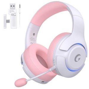 Gtheos Wireless Gaming Headset for PS5, PS4, Elden Ring, PC, Mac, Switch, Bluetooth 5.3 Gaming Headphones with Noise Canceling Microphone, 45H Battery, RGB Light, Pink