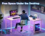 Casaottima L Shaped Gaming Desk, Corner Desk Gaming Table for Home Office, Computer Desk Sturdy Writing Workstation for Small Space, Easy to Assemble, 51 inch, Carbon Fiber Surface, Pink