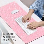 TLZA Gaming Mouse Pad Big Mousepad with Non-Slip Rubber Base, 31.5 x 11.8 in XL Large Desk Mat for Gaming Home Office, Long Keyboard Pad Mouse Mat for Computer with Stitched Edges, Pink Topographic