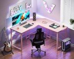 Casaottima L Shaped Gaming Desk, Corner Desk Gaming Table for Home Office, Computer Desk Sturdy Writing Workstation for Small Space, Easy to Assemble, 51 inch, Carbon Fiber Surface, Pink
