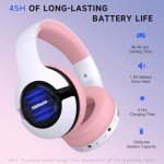 Gtheos Wireless Gaming Headset for PS5, PS4, Elden Ring, PC, Mac, Switch, Bluetooth 5.3 Gaming Headphones with Noise Canceling Microphone, 45H Battery, RGB Light, Pink