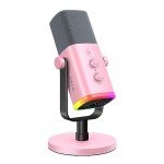 FIFINE XLR/USB Microphone, Gaming Recording PC Microphone with Headphones Jack, Mute Button, Dynamic RGB Mic for Computer, Streaming Mic for Podcasting Voice-Over YouTube Video-AmpliGame AM8 Pink
