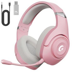 KAPEYDESI Wireless Gaming Headset for PS5, 2.4GHz Gaming Headphones Wireless with Noise Canceling Microphone for PS5, PS4, Fortnite & Call of Duty/FPS Gamers, 40-Hr Battery Gamer Headset for PC, Pink