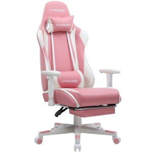 GTRACING Gaming Chair with Footrest, Ergonomic Computer Game Desk Chair, Reclining Gamer Chair Seat Height Adjustment, Swivel Rocker with Headrest and Lumbar (Pink)